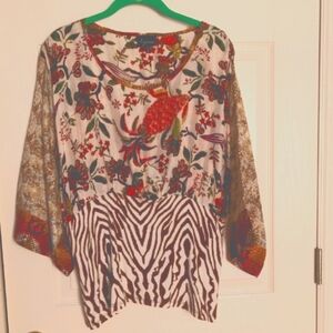 Silk Tropical Print  Women's Top, Medium